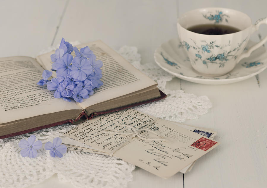 Spring Photograph - A Book - Postcards and Cup of Tea by Kim Hojnacki