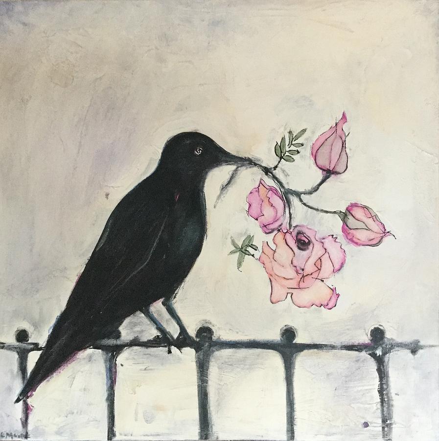 Raven Painting - A Bouquet For You by Cindy Moore Caird