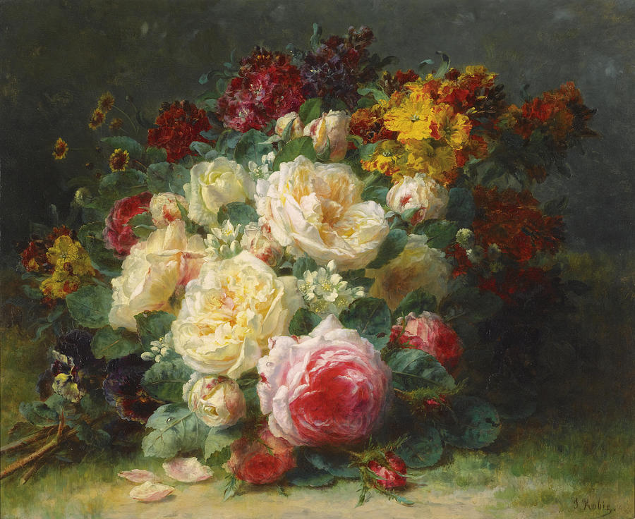 A Bouquet of Cabbage Roses Painting by Jean-Baptiste Robie