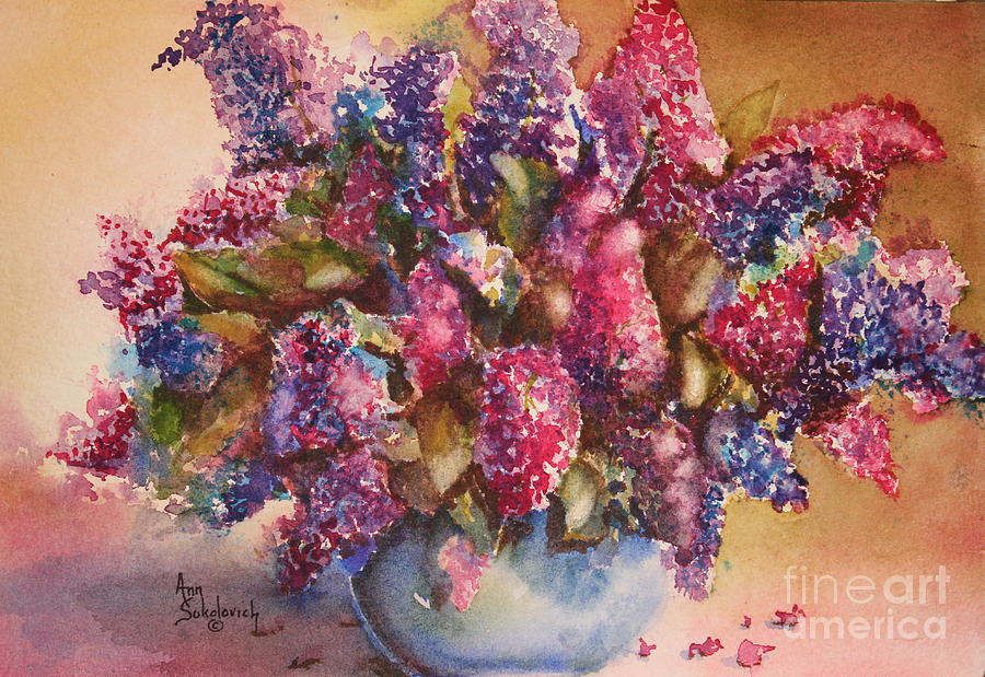 Spring Painting - A Bowl Full of Lilacs by Ann Sokolovich