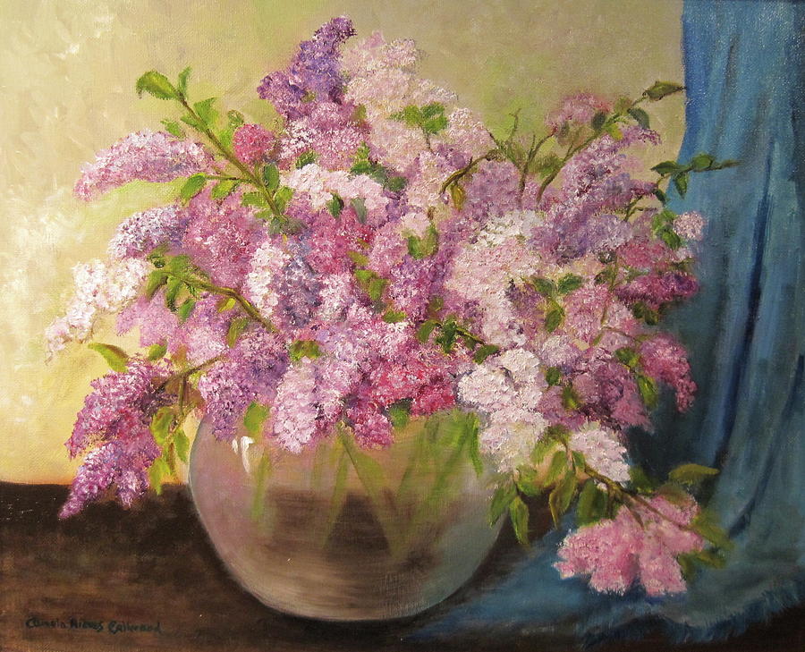 A Bowl Full of Lilacs Painting by Aurelia Nieves-Callwood