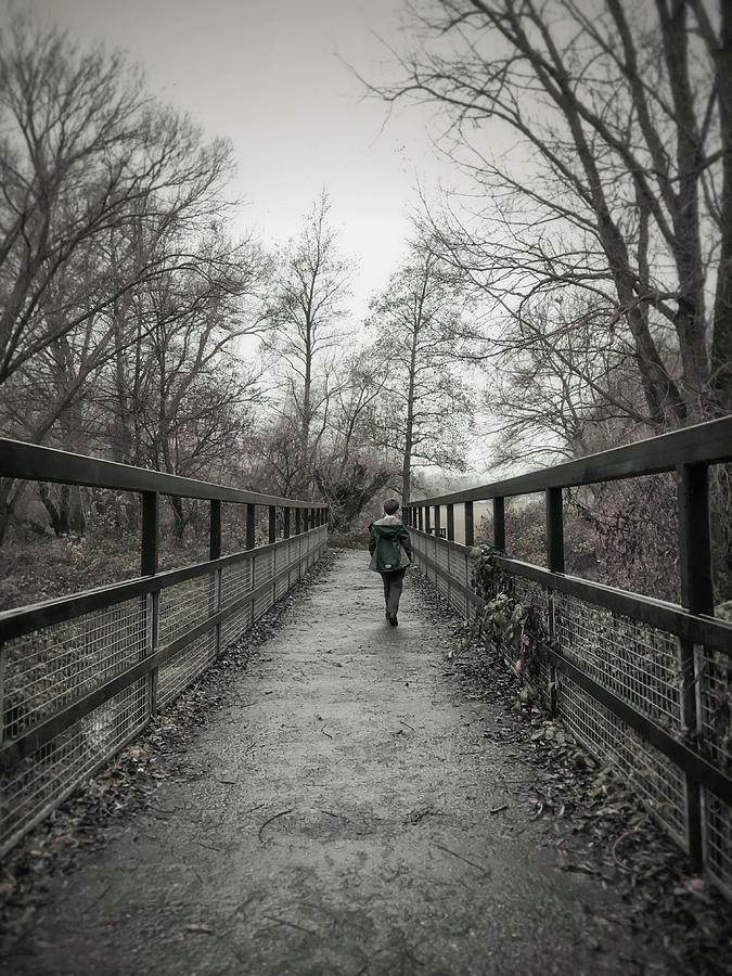 A boy on a bridge  Photograph by Tom Gowanlock