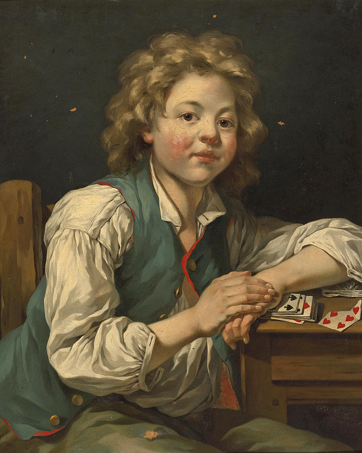 A boy, seated three-quarter length, beside a table with cards Painting by Jean-Baptiste Charpentier