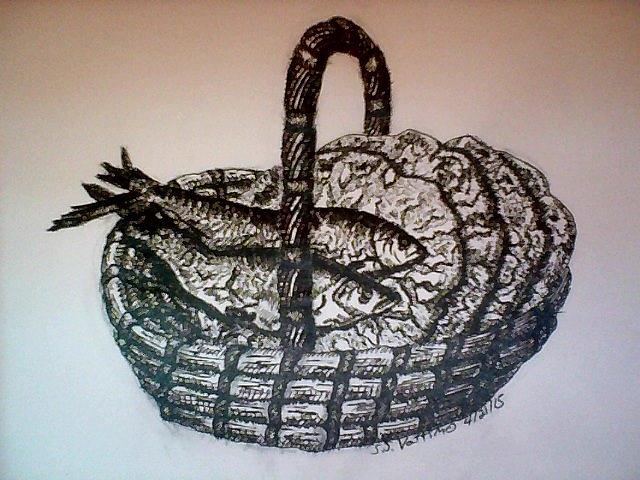 Fish Drawing - A Boys Lunch Feeds Five Thousand People by Stephen  J Vattimo