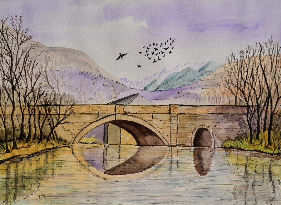 A Bridge in Late Fall I  Watercolor with Ink Photograph by Linda Brody