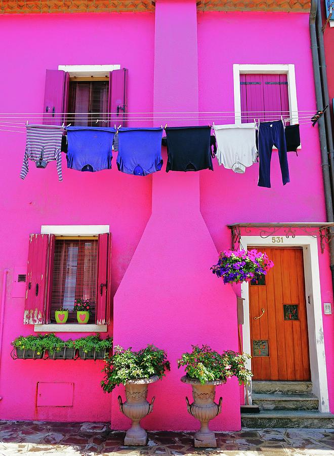 A Brightly Colored House On The Island Of Burano, Italy  #1 Photograph by Rick Rosenshein