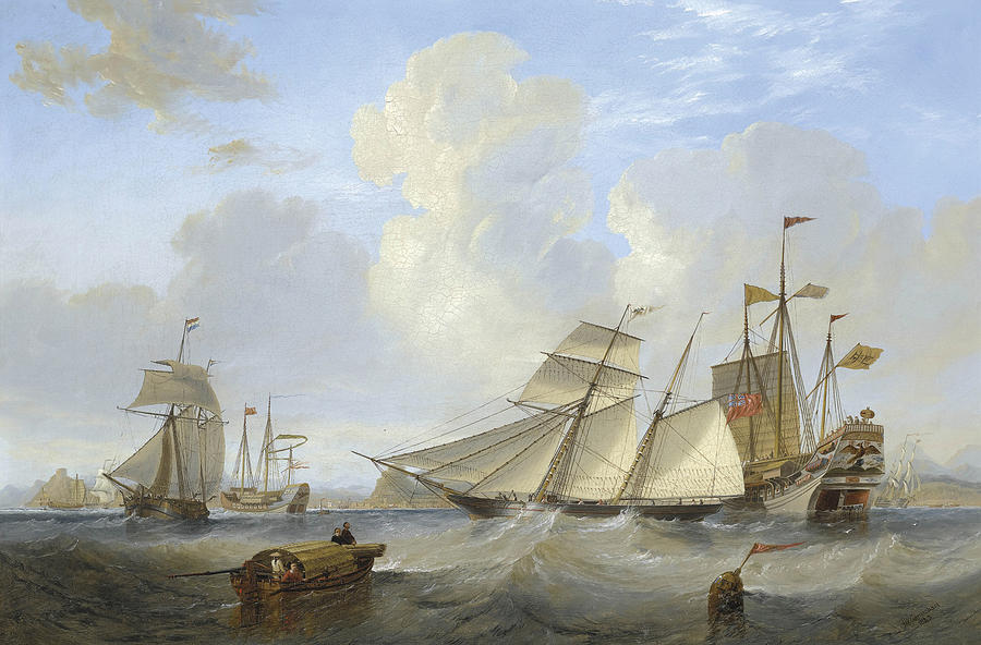 A British Opium Schooner and Other Shipping off Hong Kong Painting by James Wilson Carmichael