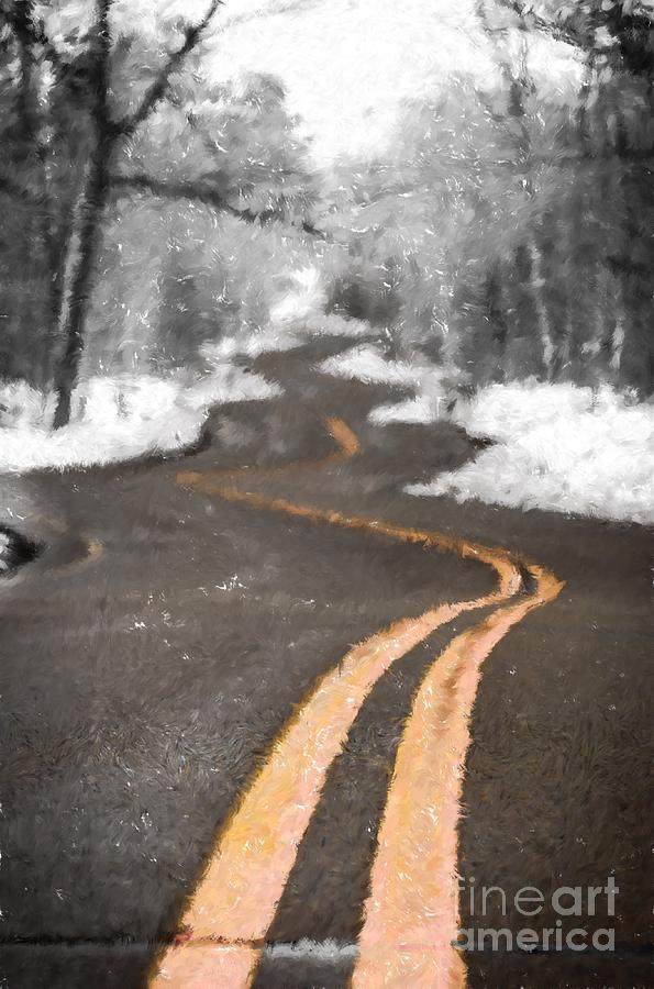 A Brush With Winter On A Winding Road Digital Art