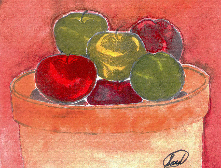 A bucket full of apples Painting by Saad Hasnain