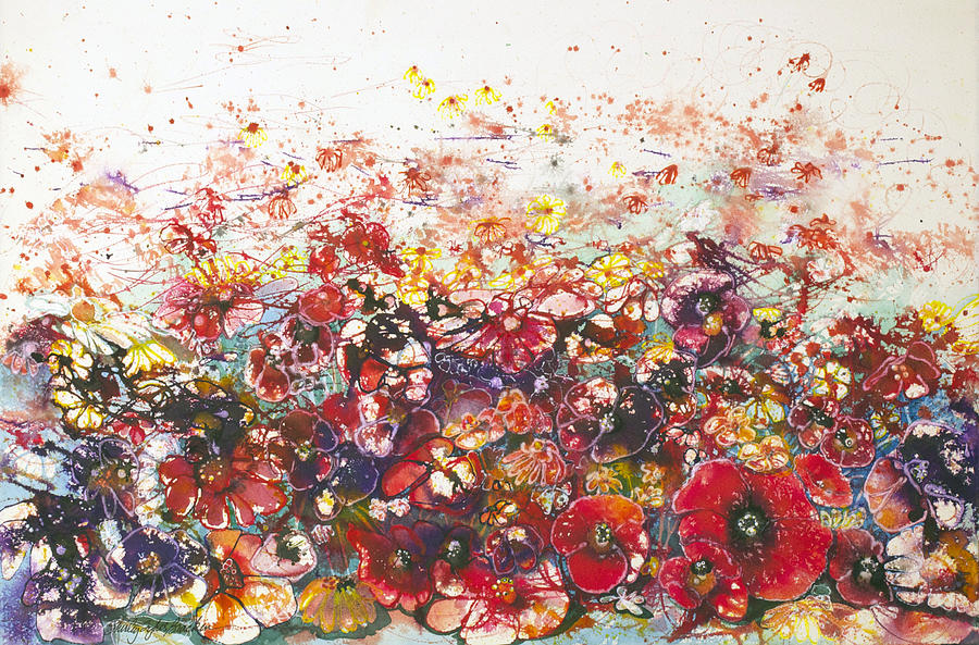 Poppies Painting - A Bunch Of Flowers by Shirley Sykes Bracken Poppies Painting - A Bunch Of Flowers by Shirley Sykes Bracken