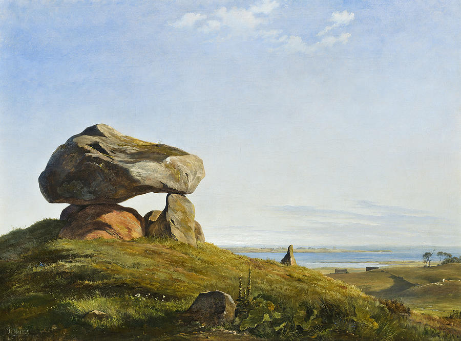 A burial mound from ancient times by Raklev on Refsnaes Painting by Johan Thomas Lundbye