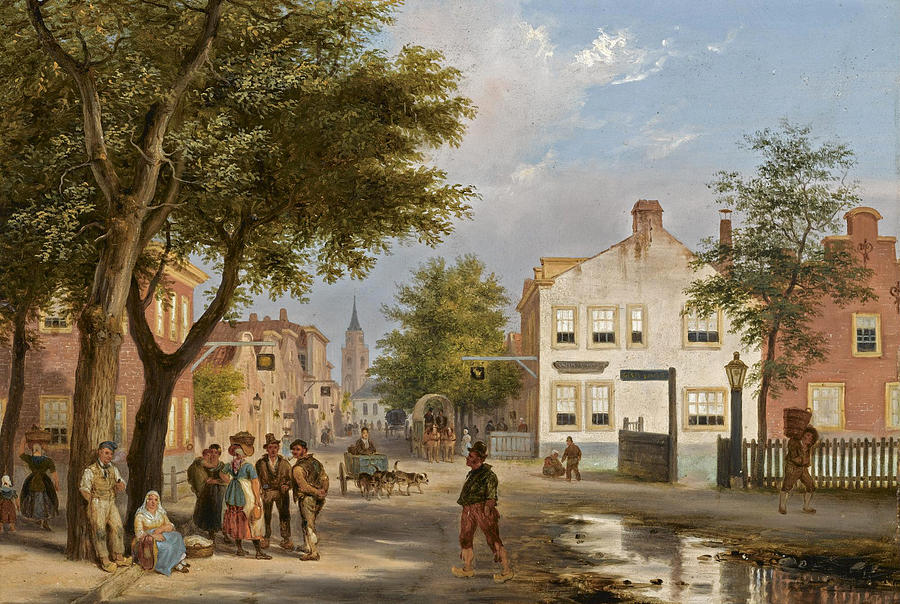 A busy Square in a Dutch Town Painting by Giuseppe Canella