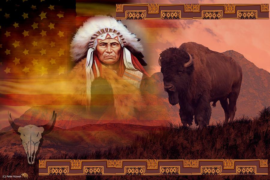 Native American Indians Digital Art - A By Gone Era and The Buffalo Is Lost by Peter Nowell