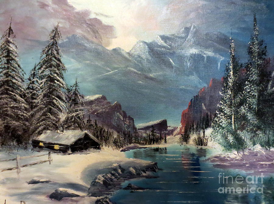 A Cabin In The Rocky Mountains Painting by Lee Piper
