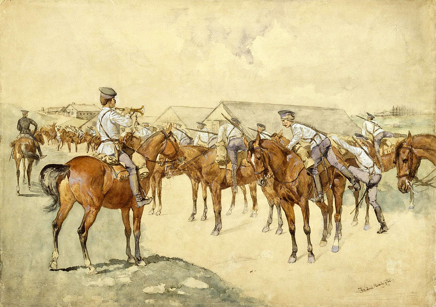 A Call to Arms Drawing by Frederic Remington