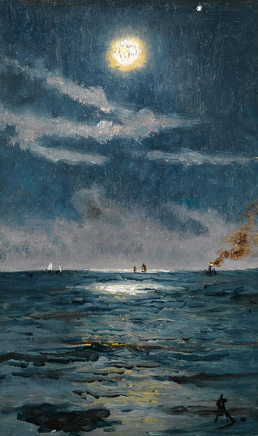 Alfred Stevens Painting - A Calm Moonlit Marine Scene by Alfred Stevens