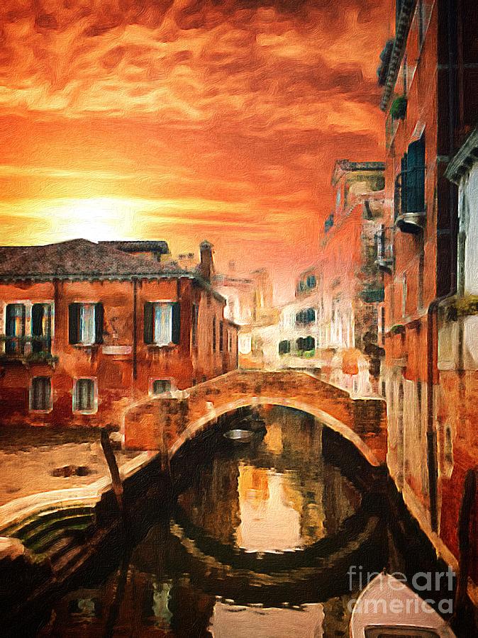 Architecture Painting - A canal in Venice at sunset by Amy Cicconi