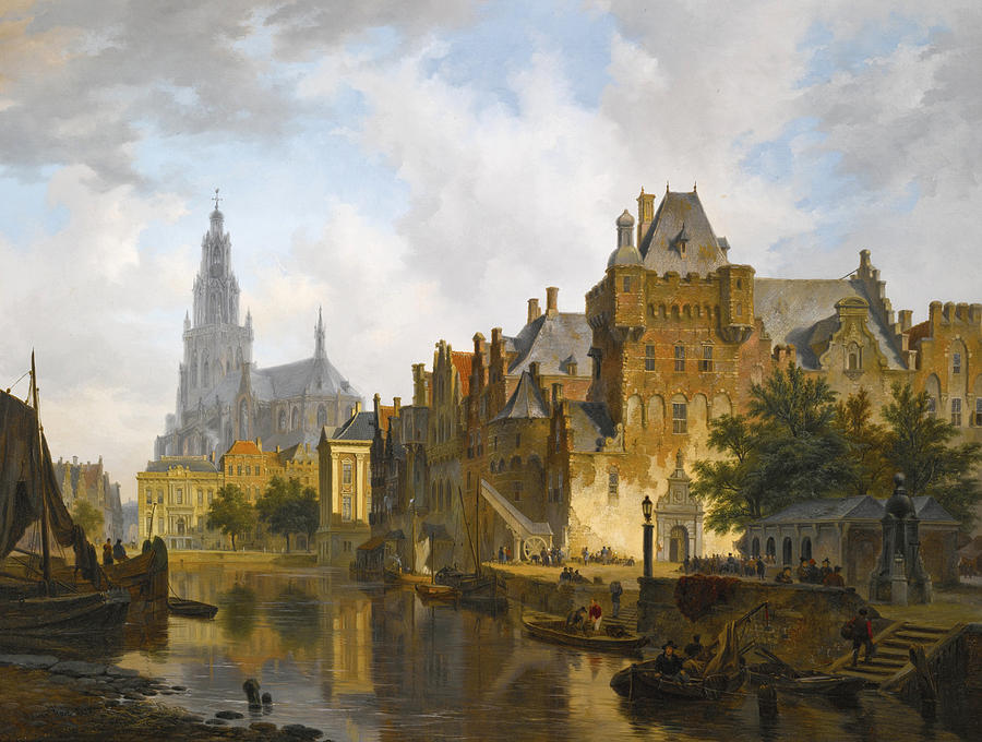 A capriccio view of the Hofvijver. The Hague Painting by Bartholomeus Johannes van Hove