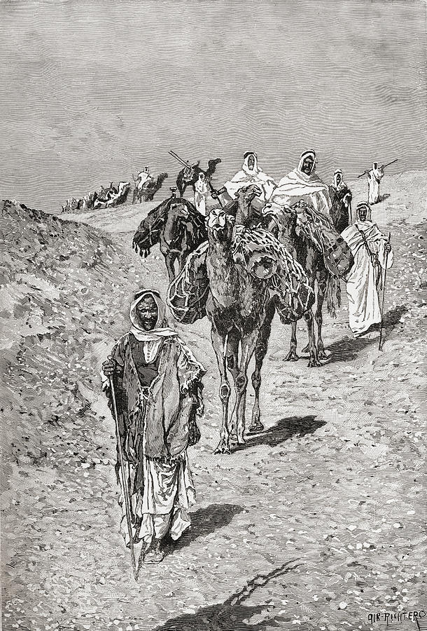Camel Drawing - A Caravan, Africa In The Late 19th by Vintage Design Pics