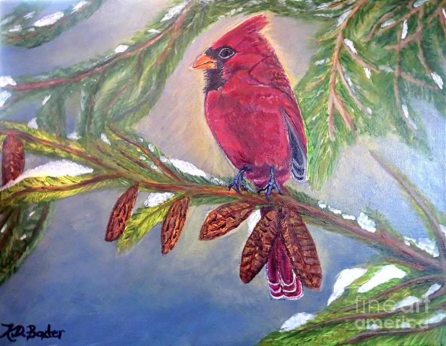 A Cardinals Sweet and Savory Song of Winter Thawing Painting Painting by Kimberlee Baxter