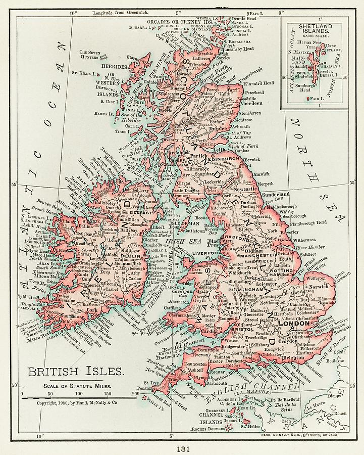 A cartographic map of the British Isles. published in 1900 Painting by Vincent Monozlay