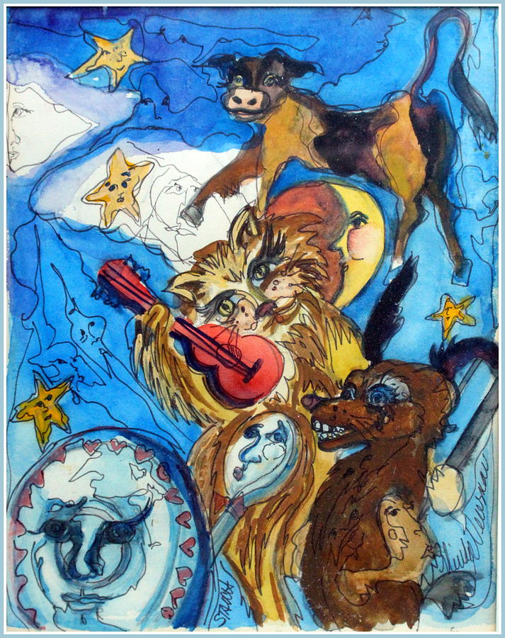 A Cat and A Fiddle Painting by Mindy Newman