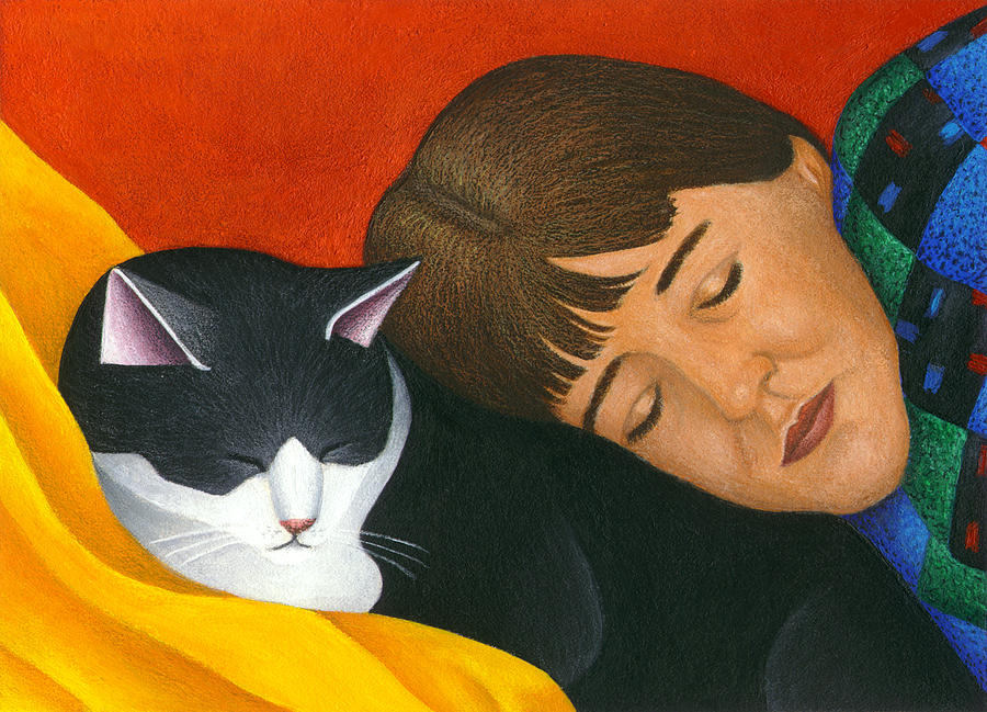 Cat Painting - A Cat is a Furry Pillow by Carol Wilson