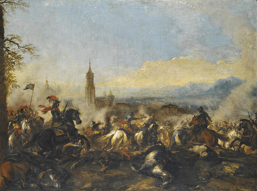A Cavalry engagement a Cathedral beyond Painting by Jacques Courtois ...