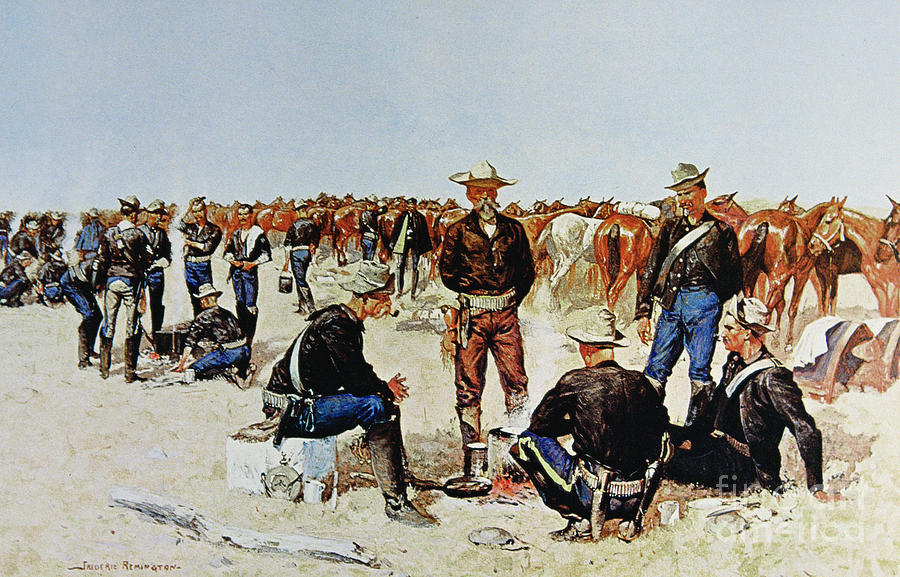 A Cavalrymans Breakfast on the Plains Painting by Frederic Remington
