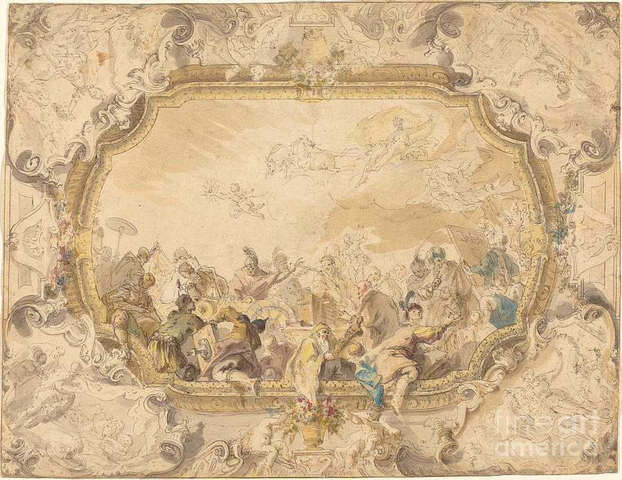 A Ceiling With Apollo Presiding Over Military And Historical Learning Drawing by Anton Kern