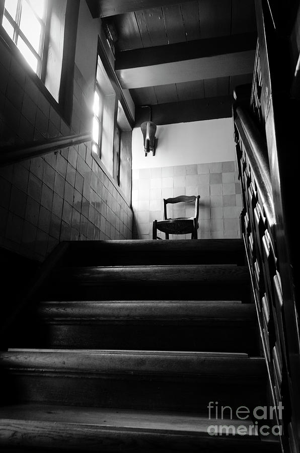 Architecture Photograph - A chair at the top of the stairway BW by RicardMN Photography