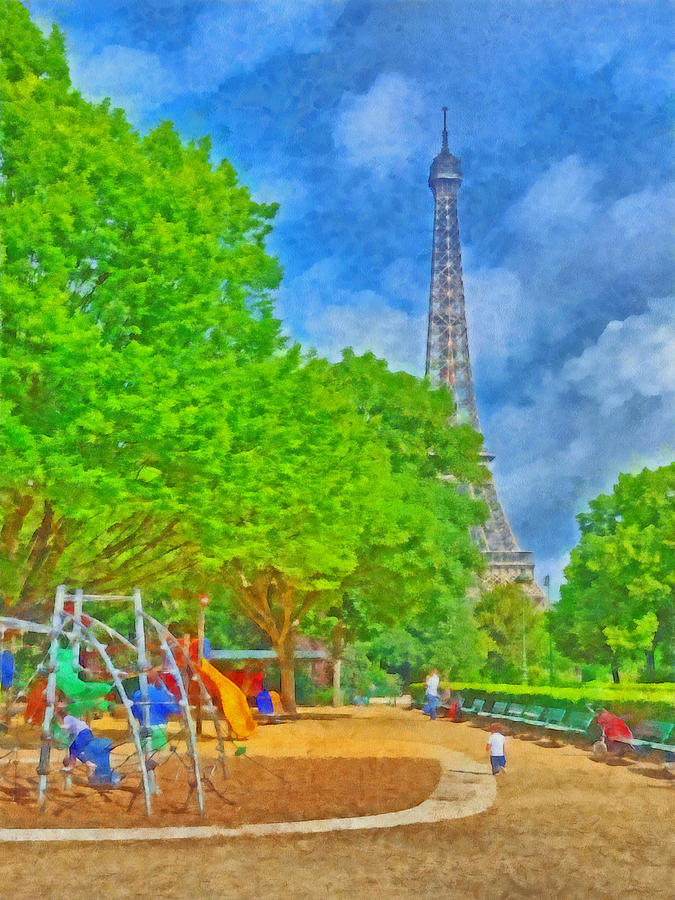 A Champ de Mars Playground near the Eiffel Tower Digital Art by Digital Photographic Arts