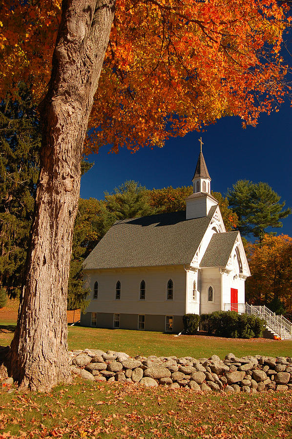 Fall Photograph - A Chapel in Autimn by James Kirkikis