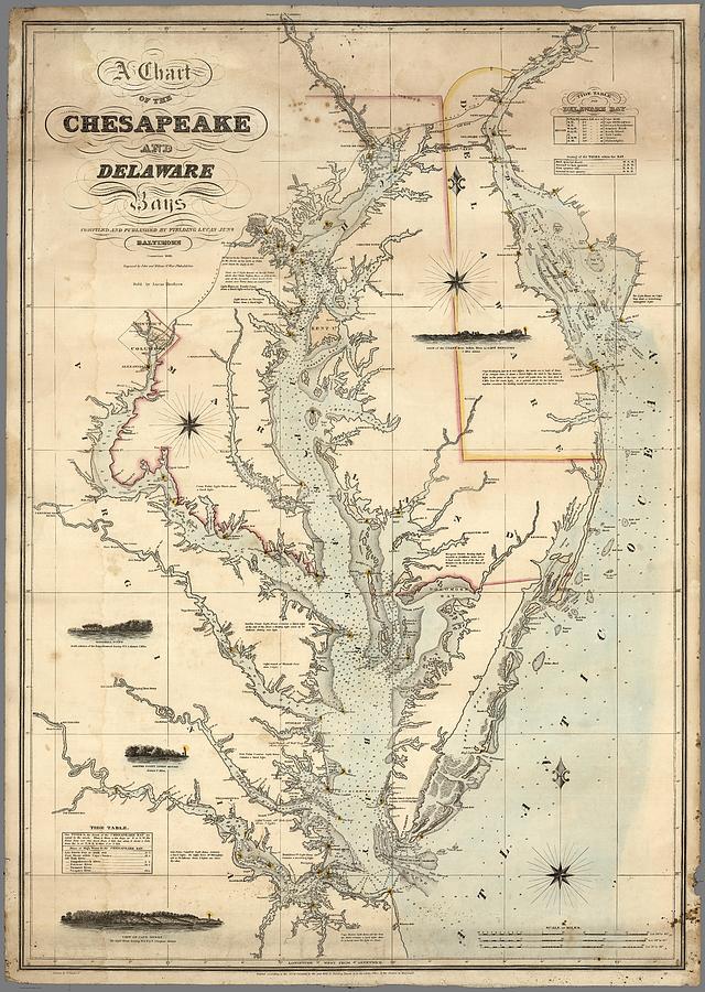 Map Painting - A Chart of the Chesapeake And Delaware Bays 1862 by Celestial Images