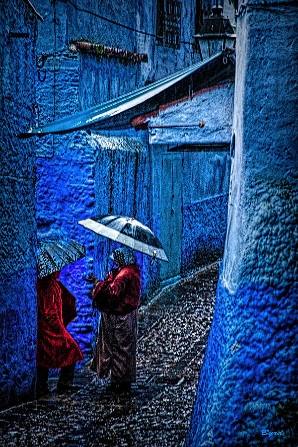 A Chat in Chefchaouen - Morocco Photograph by Christopher Byrd