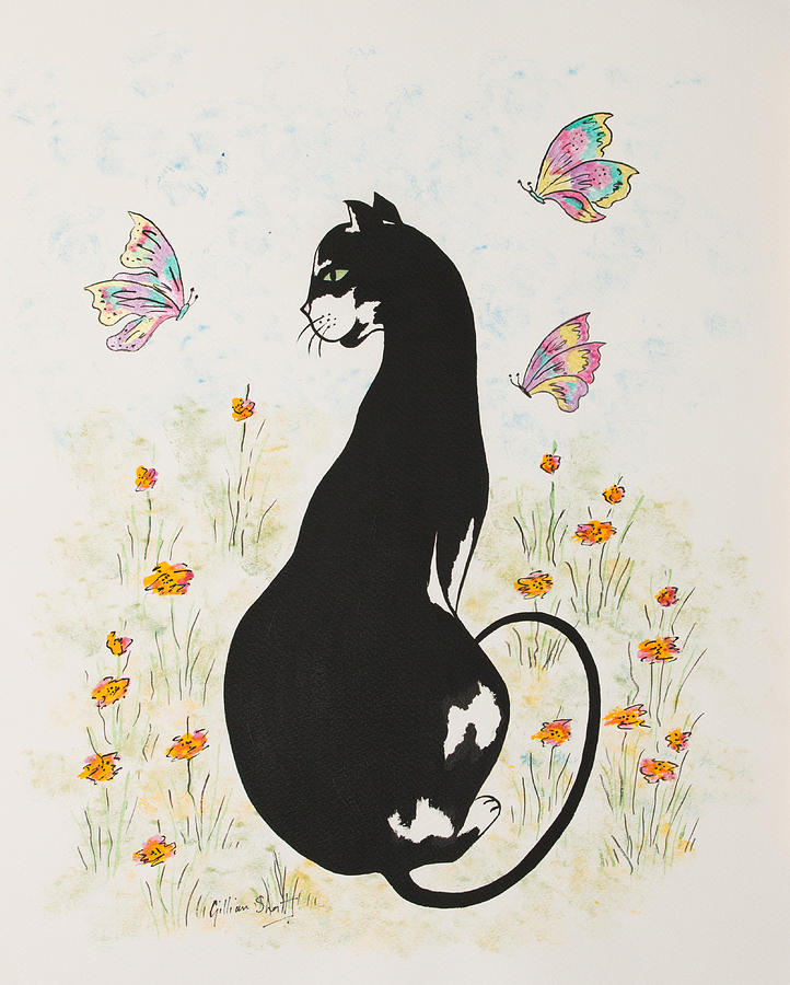 A Cheeky Black Cat Painting by Gillian Short
