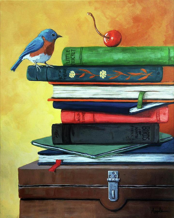 Bluebird Painting - A Cherry On Top by Linda Apple
