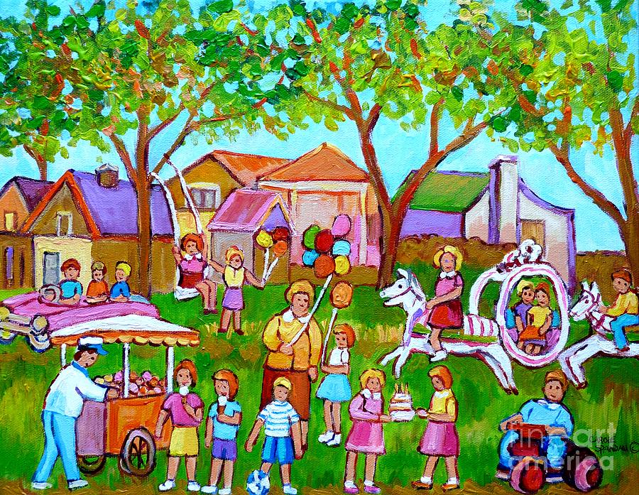 A Childs Birthday Party Backyard Fun Canadian Paintings Carole Spandau Painting by Carole Spandau