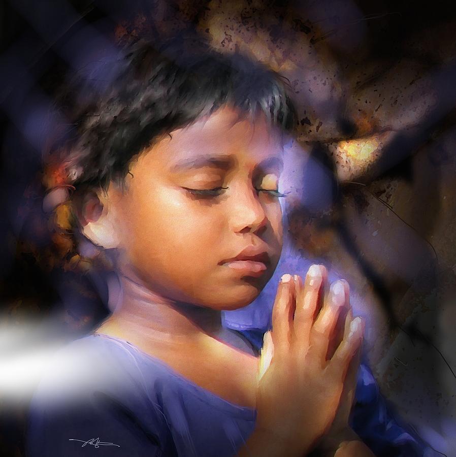 Portrait Painting - A Childs Prayer by Bob Salo