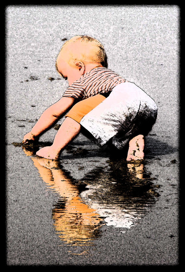Black And White Digital Art - A Childs Reflection by Jaime Thompson
