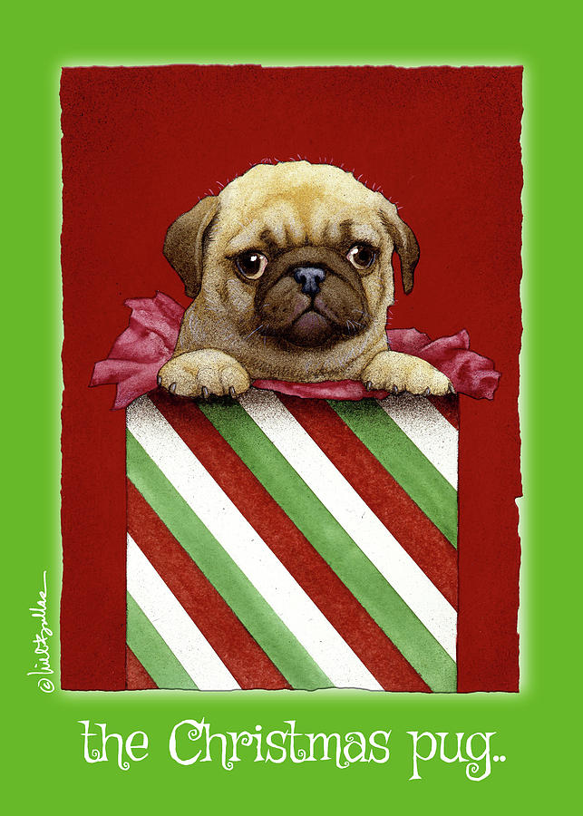 Christmas Painting - a Christmas pug... by Will Bullas