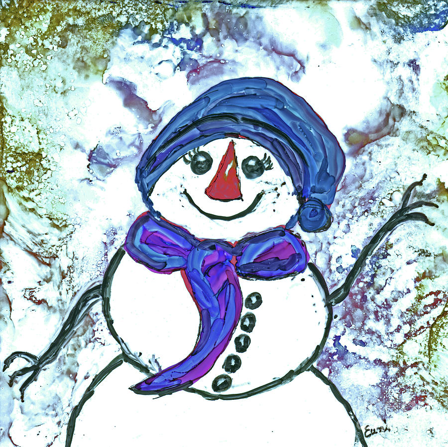 A Christmas Snowman Painting by Eunice Warfel