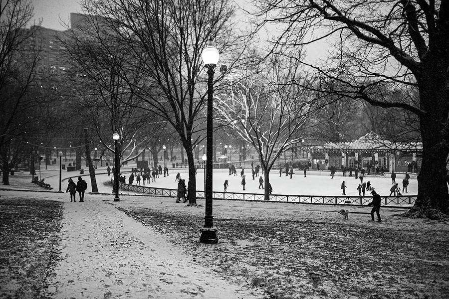 A Christmas Walk through the Boston Common Boston MA Black and White Photograph by Toby McGuire