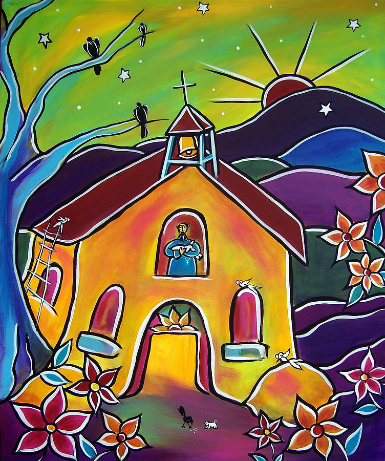 Bird Painting - A Church for St. Francis by Jan Oliver-Schultz