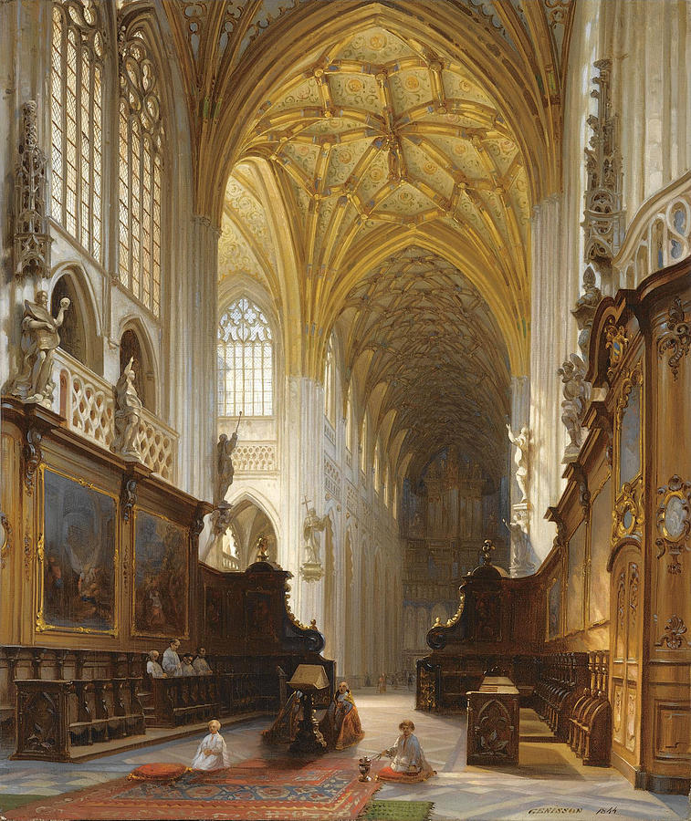 A Church Interior Painting by Jules Victor Genisson