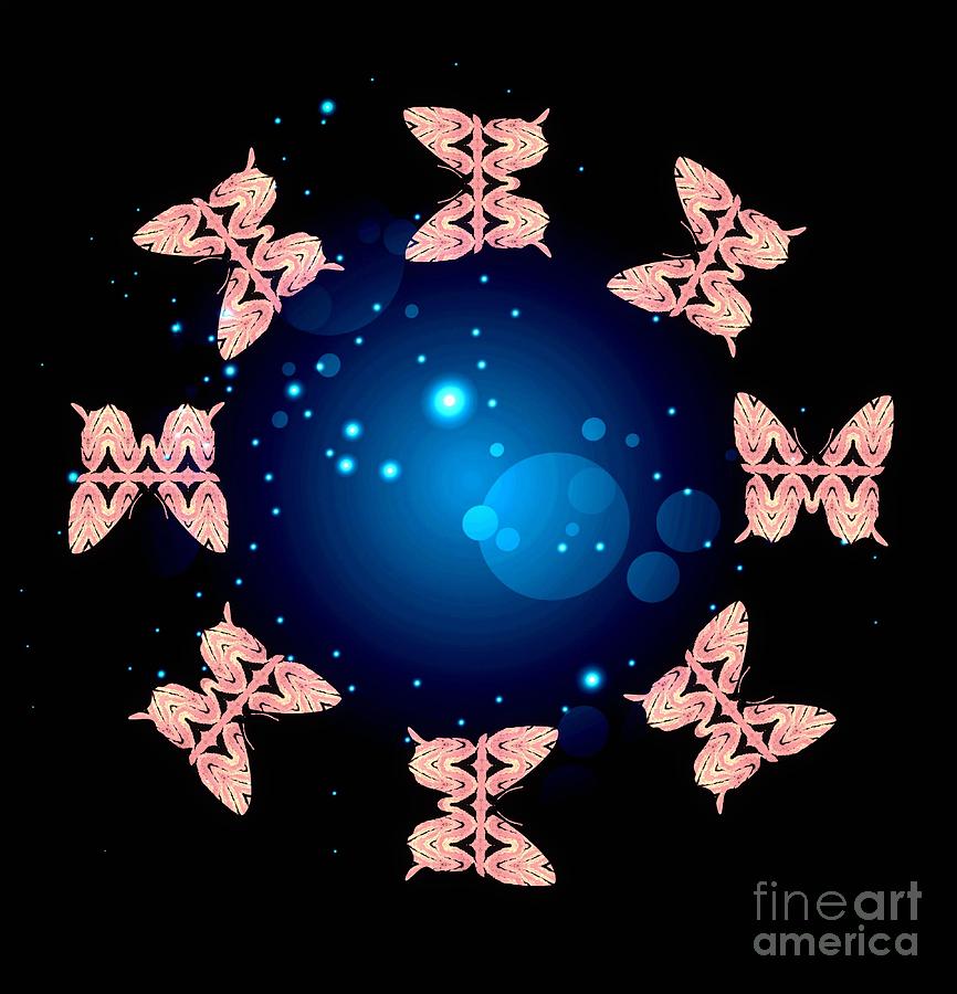 A Circle Of Life Pink On Black With Blue Digital Art by Rachel Hannah