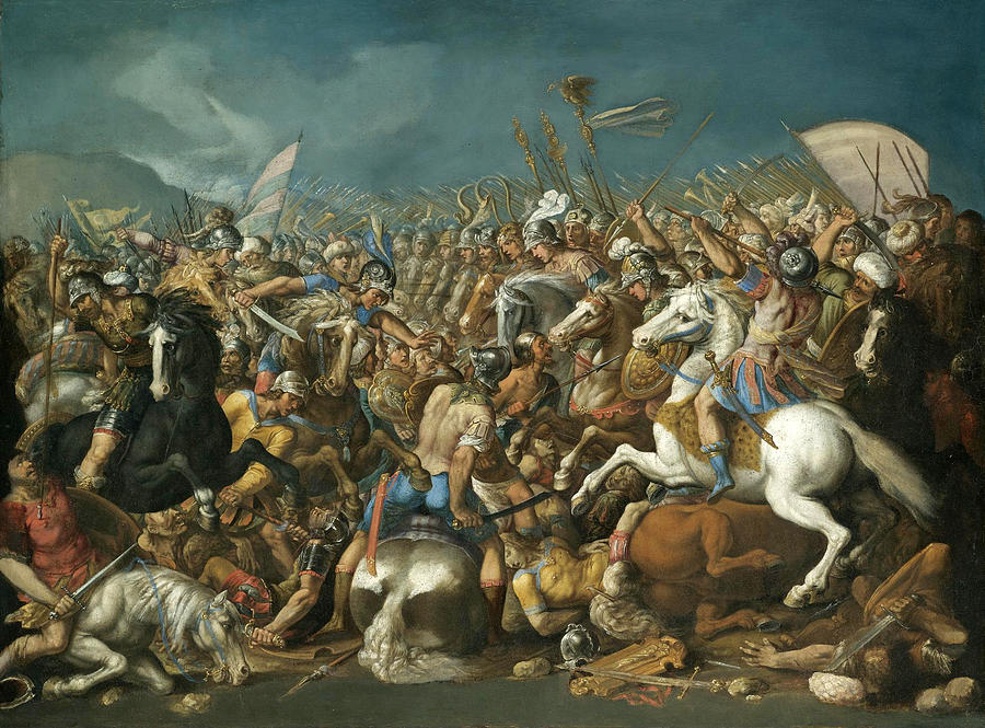 Beautiful Painting - A classical battle probably depicting the defeat of Hannibal by Scipio Africanus Major by Bernardino Cesari
