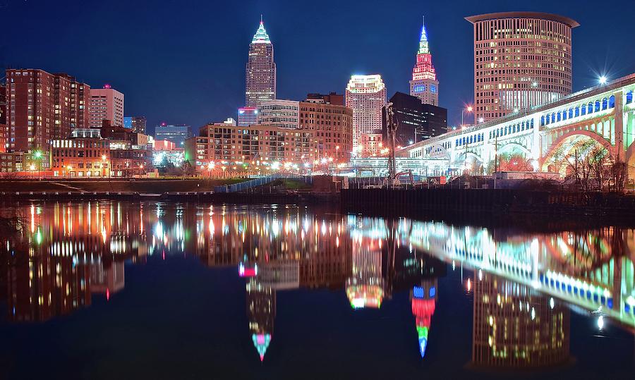 A CLE Reflection in the Cuyahoga Photograph by Frozen in Time Fine Art Photography