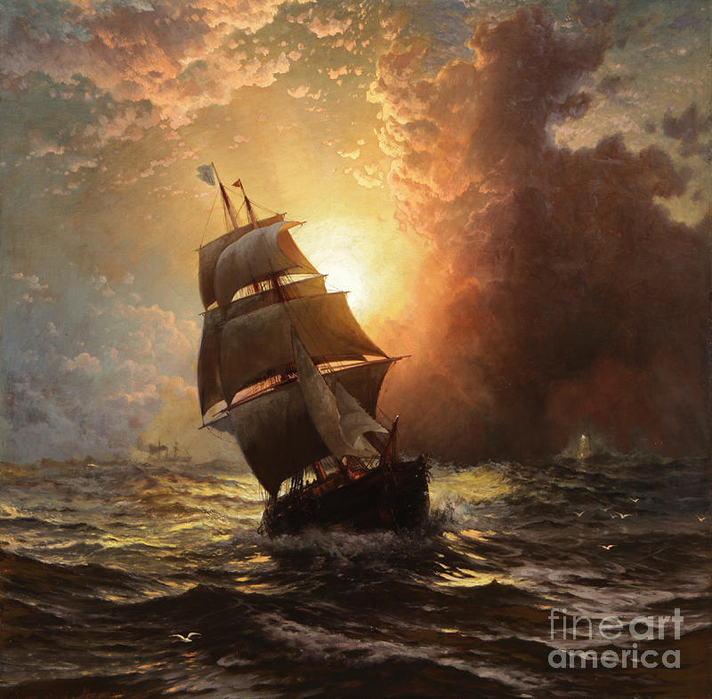 A Clipper at Sunset Painting by MotionAge Designs