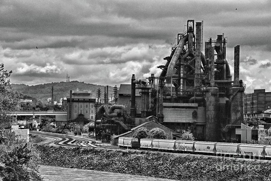 A Cloudy Day at the Steel Mill in Black and White Photograph by Paul Ward